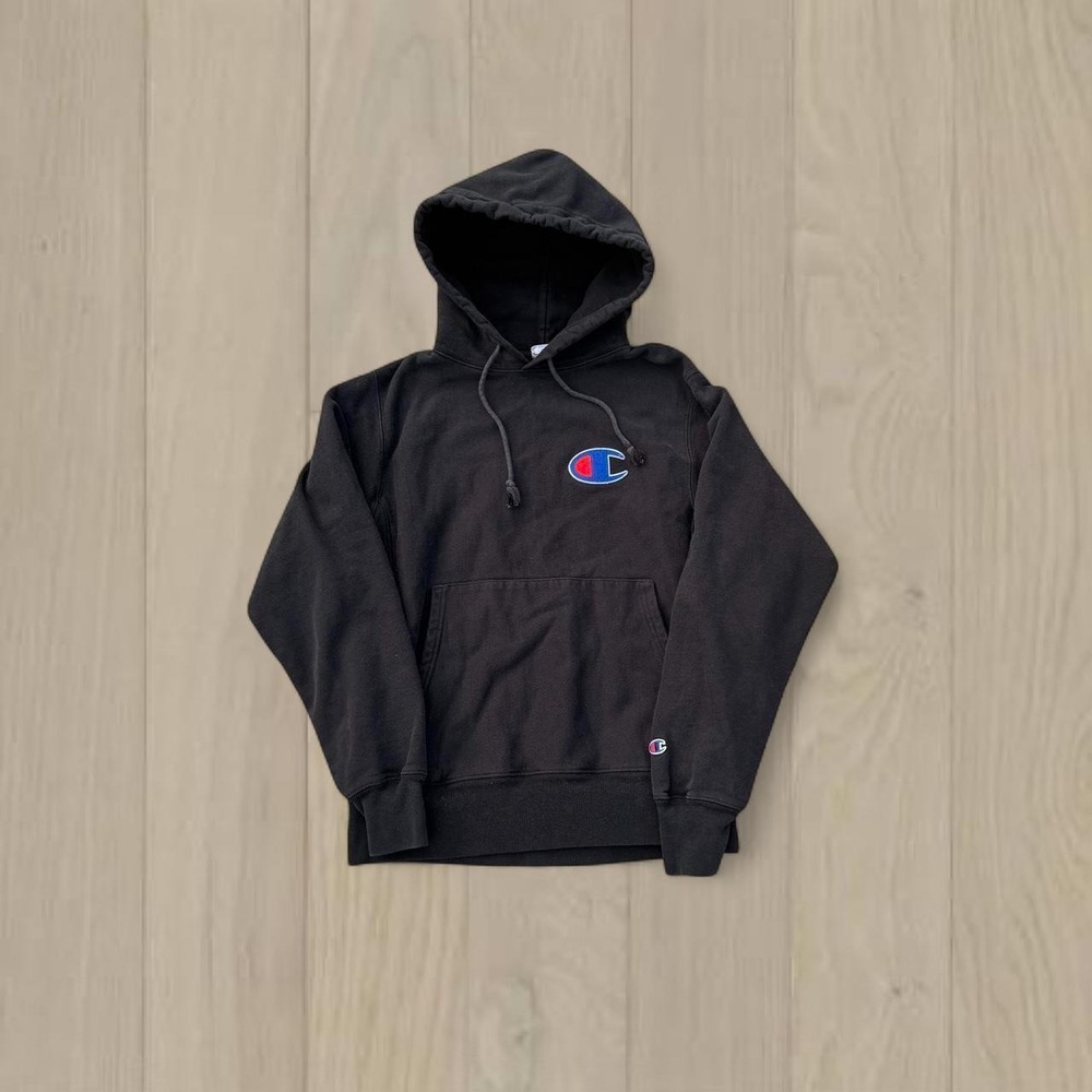 2000s Champion Big C Reverse Weave Hoodie Small Black